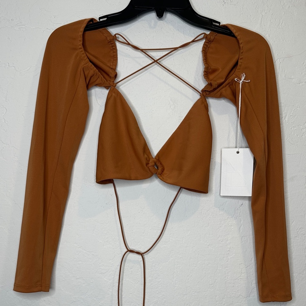 Trendy Women's Tan Crop Top with Crisscross Back